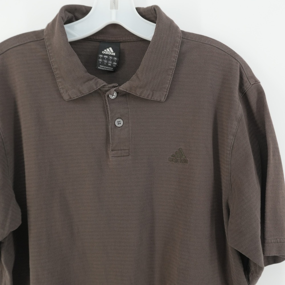 Adidas Polo Shirt Mens Large Brown Short Sleeve Cotton Embroidered Logo Y2K 2008